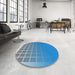 Round Patterned Blue Abstract Machine Washable Rug in a Office, wshpat1656