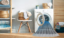 Patterned Blue Abstract Machine Washable Rug in a Washing Machine, wshpat1656