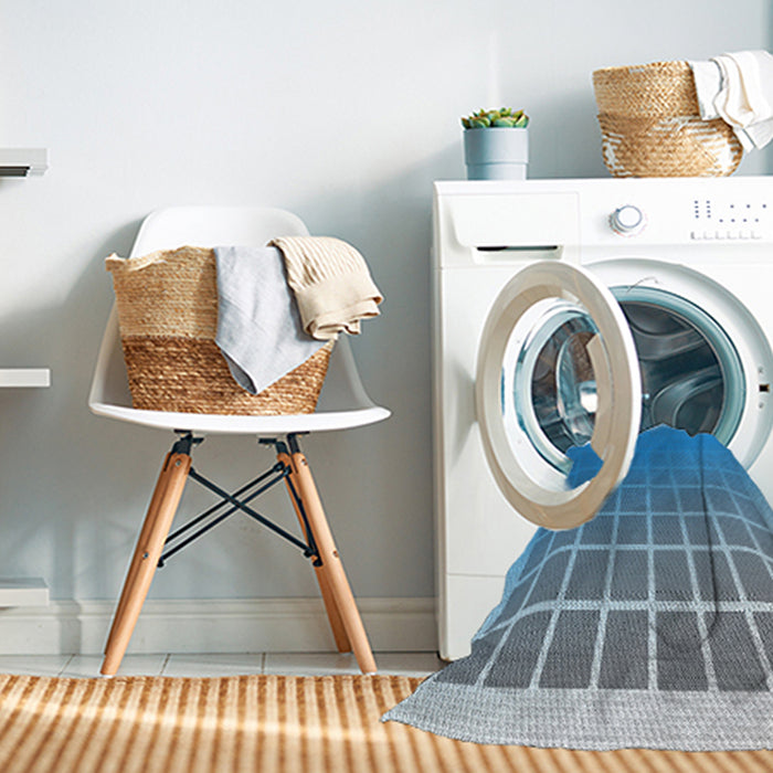 Patterned Blue Abstract Machine Washable Rug in a Washing Machine, wshpat1656