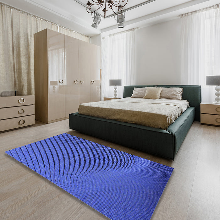 Round Machine Washable Transitional Blue Rug in a Office, wshpat1657blu