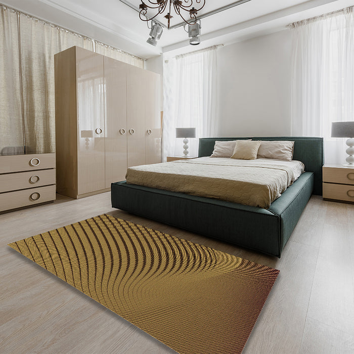 Round Machine Washable Transitional Dark Golden Brown Rug in a Office, wshpat1657org