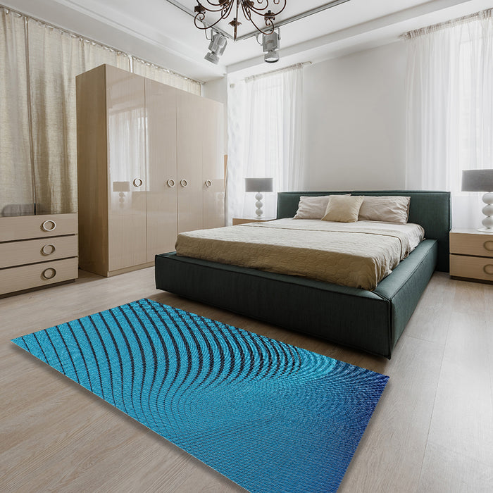 Patterned Blue Abstract Machine Washable Rug in a Bedroom, wshpat1657