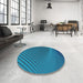 Round Patterned Blue Abstract Machine Washable Rug in a Office, wshpat1657