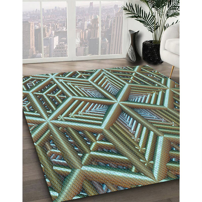 Machine Washable Transitional Dark Brown Rug in a Family Room, wshpat1658lblu
