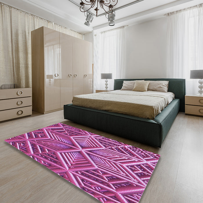 Round Machine Washable Transitional Orchid Purple Rug in a Office, wshpat1658pur