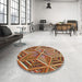 Round Patterned Sand Brown Abstract Machine Washable Rug in a Office, wshpat1658