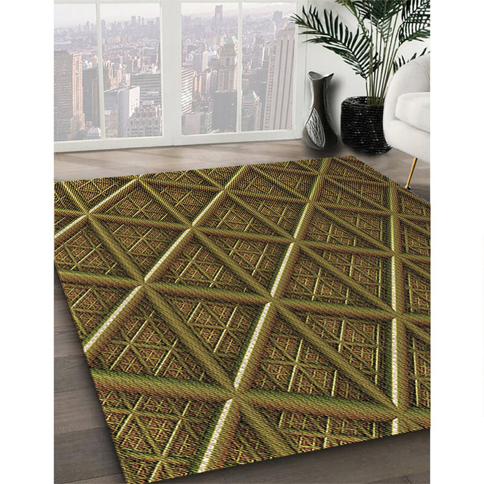 Patterned Dark Yellow Green Rug in Family Room, pat1659brn