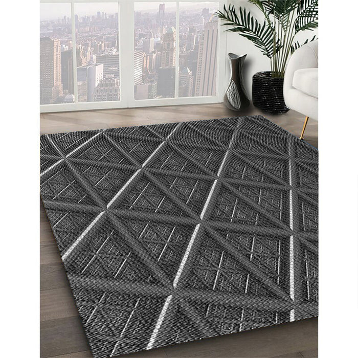 Patterned Charcoal Black Rug in Family Room, pat1659gry