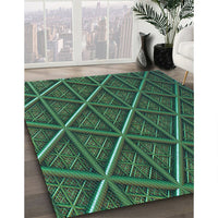 Patterned Dark Forest Green Rug, pat1659lblu