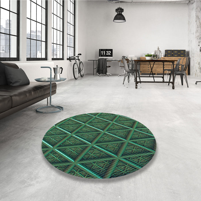 Round Patterned Dark Forest Green Rug in a Office, pat1659lblu