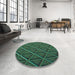 Round Patterned Dark Forest Green Rug in a Office, pat1659lblu