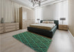 Patterned Dark Forest Green Rug in a Bedroom, pat1659lblu