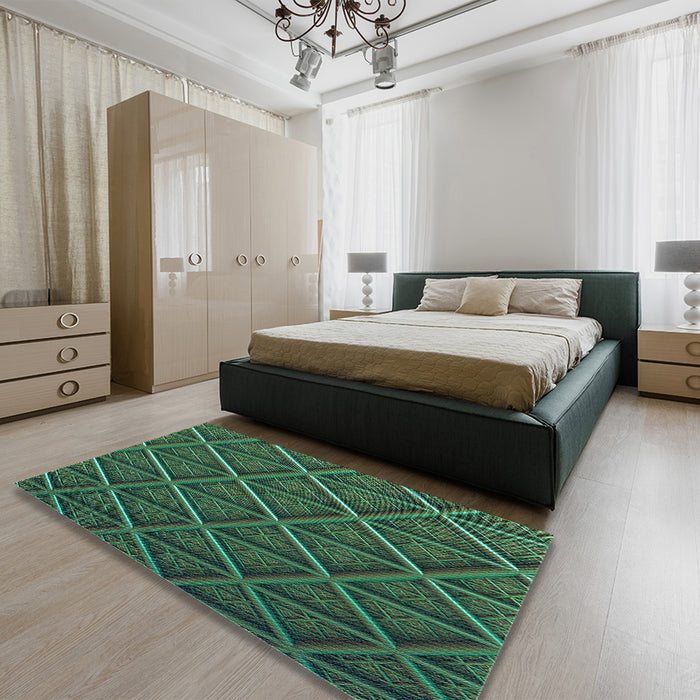 Patterned Dark Forest Green Rug in a Bedroom, pat1659lblu