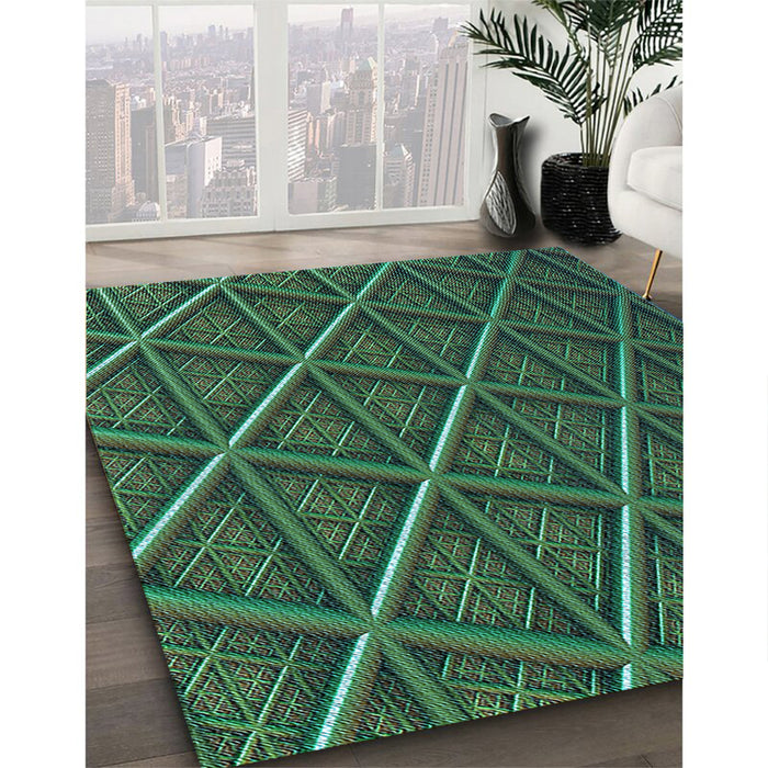 Patterned Dark Forest Green Rug in Family Room, pat1659lblu