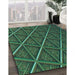 Patterned Dark Forest Green Rug in Family Room, pat1659lblu