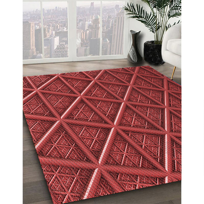 Patterned Tomato Red Rug in Family Room, pat1659rd