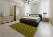Patterned Dark Yellow Green Rug in a Bedroom, pat1659yw
