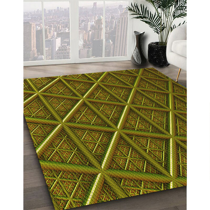 Patterned Dark Yellow Green Rug in Family Room, pat1659yw
