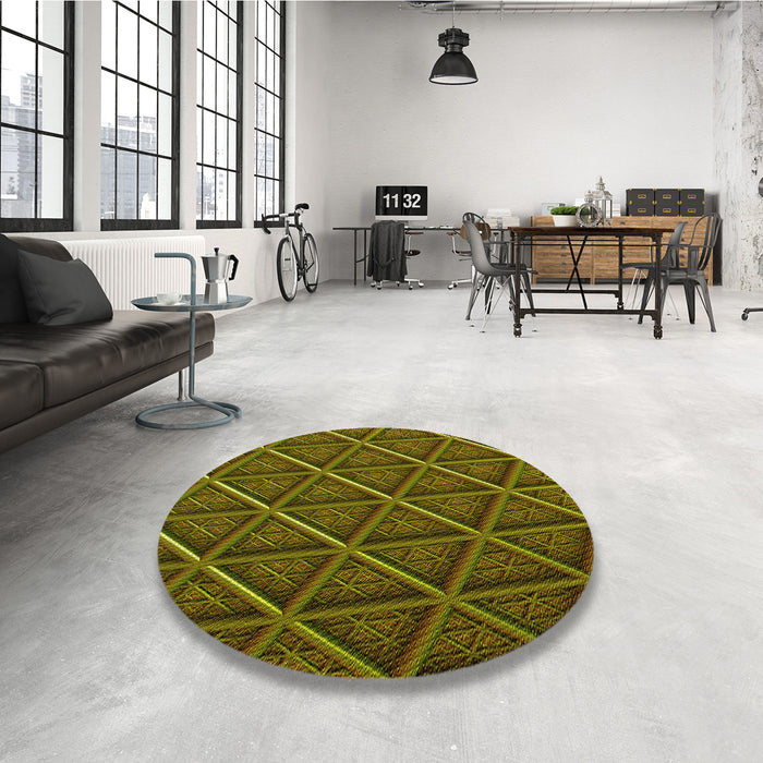 Round Patterned Dark Yellow Green Rug in a Office, pat1659yw