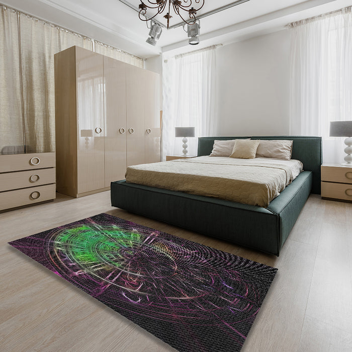 Patterned Mid Gray Novelty Rug in a Bedroom, pat165