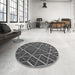 Round Patterned Dark Gray Black Rug in a Office, pat1660gry