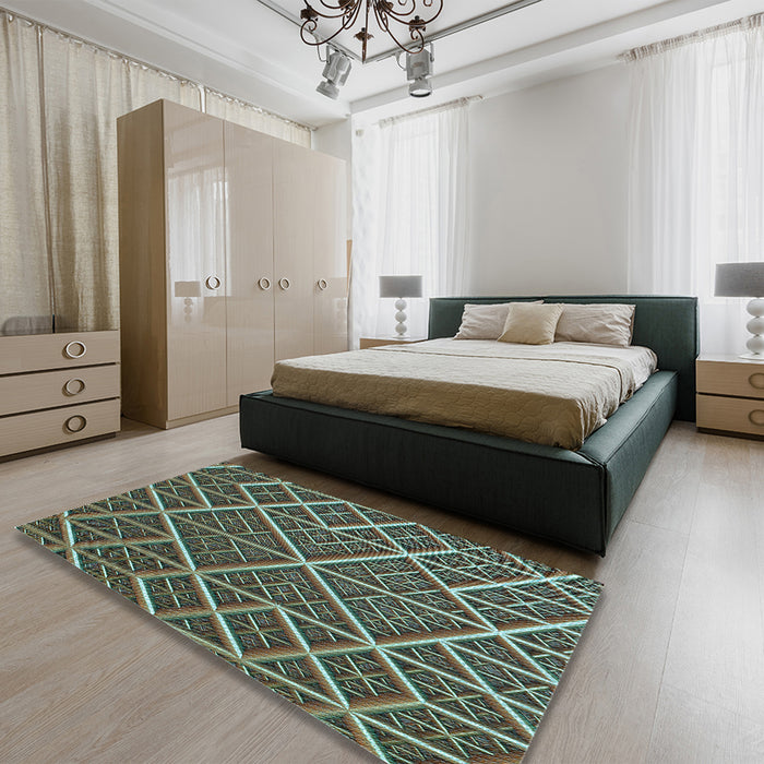 Patterned Milk Chocolate Brown Rug in a Bedroom, pat1660lblu