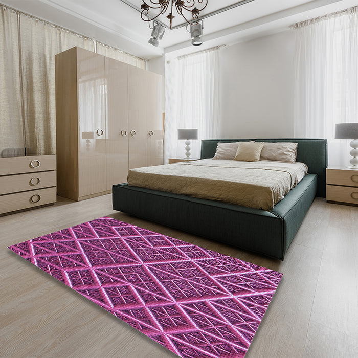 Patterned Crimson Purple Rug in a Bedroom, pat1660pur