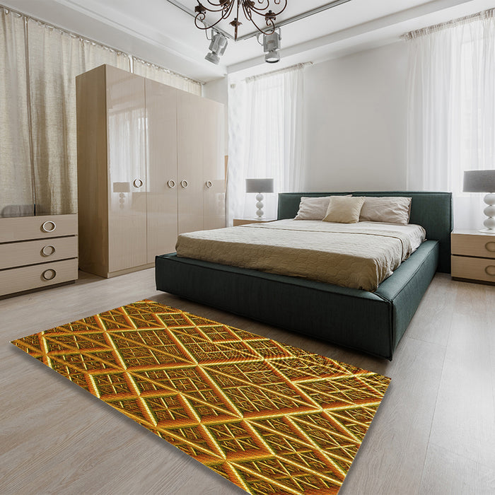 Patterned Yellow Rug in a Bedroom, pat1660yw