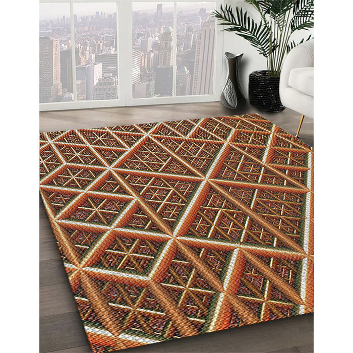 Patterned Saffron Red Novelty Rug in Family Room, pat1660
