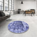 Round Patterned Sapphire Blue Rug in a Office, pat1661blu