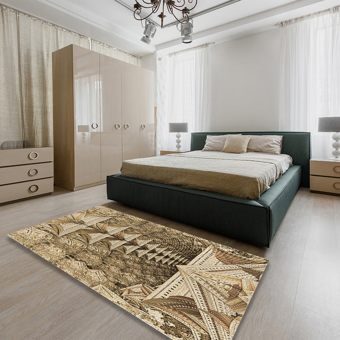 Patterned Red Brown Rug in a Bedroom, pat1661brn