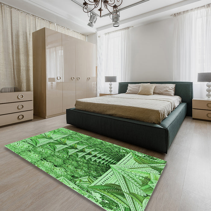 Patterned Green Rug in a Bedroom, pat1661grn
