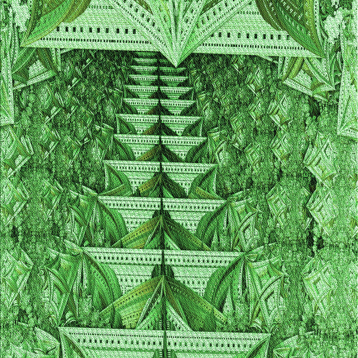 Machine Washable Transitional Green Rug, wshpat1661grn