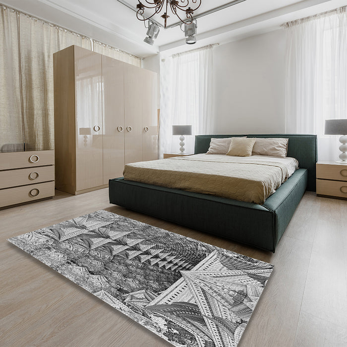 Patterned Silver Gray Rug in a Bedroom, pat1661gry