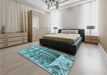 Patterned Teal Green Rug in a Bedroom, pat1661lblu