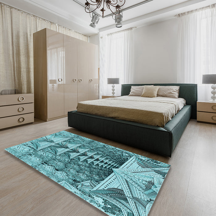 Patterned Teal Green Rug in a Bedroom, pat1661lblu