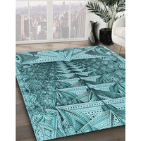 Patterned Teal Green Rug, pat1661lblu