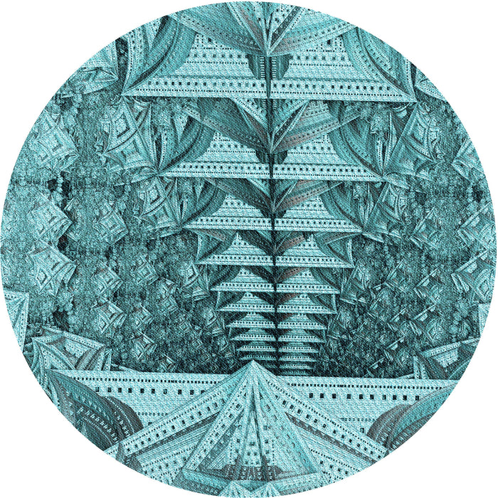 Square Patterned Teal Green Rug, pat1661lblu