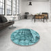 Round Patterned Teal Green Rug in a Office, pat1661lblu