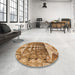 Round Patterned Yellow Orange Rug in a Office, pat1661org