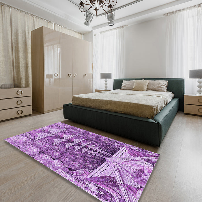 Patterned Dark Orchid Purple Rug in a Bedroom, pat1661pur