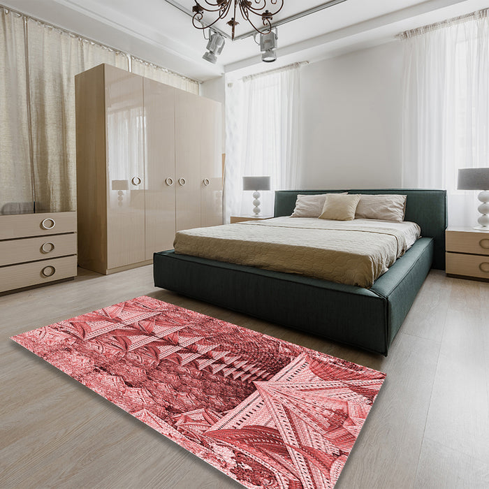 Patterned Red Rug in a Bedroom, pat1661rd