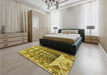 Patterned Dark Bronze Brown Rug in a Bedroom, pat1661yw