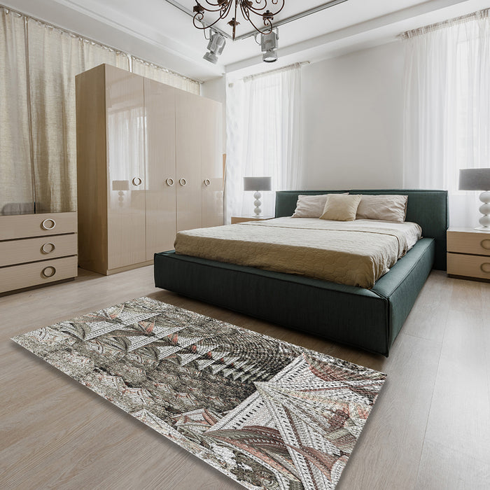 Patterned Charcoal Gray Novelty Rug in a Bedroom, pat1661