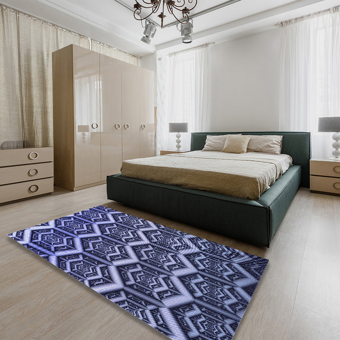 Round Machine Washable Transitional Blue Rug in a Office, wshpat1662blu