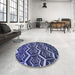 Round Patterned Blue Rug in a Office, pat1662blu