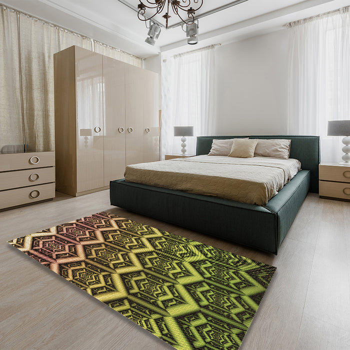 Patterned Milk Chocolate Brown Rug in a Bedroom, pat1662brn