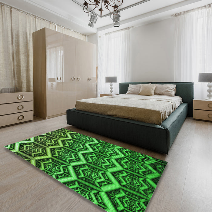Patterned Deep Emerald Green Rug in a Bedroom, pat1662grn