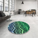 Round Patterned Medium Sea Green Rug in a Office, pat1662lblu