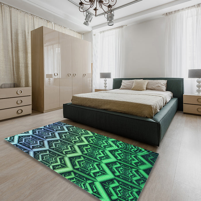 Patterned Medium Sea Green Rug in a Bedroom, pat1662lblu
